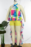 Colour Casual Vacation Print Hollowed Out Printing Halter Sleeveless Two Pieces