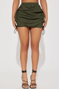 Army Green Casual Solid Basic Regular High Waist Conventional Solid Color Skirt