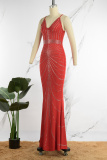 Red Sexy Formal Hot Drilling Hot Drill V Neck Sheath Dresses