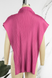 Rose Red Casual Print Asymmetrical Turtleneck Tops