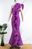 Purple Sexy Formal Solid Patchwork Slit Evening Dress Dresses