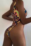 Black Sexy Solid Patchwork Swimwears(Green  With Belt)