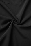 Black Casual Solid Patchwork O Neck Irregular Dress Plus Size Dresses