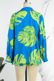 Blue Casual Print Patchwork Turndown Collar Long Sleeve Three Pieces