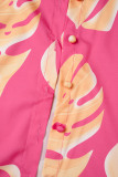 Pink Casual Print Patchwork Turndown Collar Long Sleeve Three Pieces