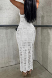 White Sexy Solid Backless Spaghetti Strap Long Dress Dresses