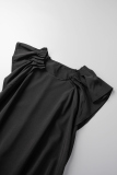 Black Casual Solid Patchwork O Neck Irregular Dress Plus Size Dresses
