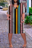 Multicolor Casual Print Patchwork V Neck Short Sleeve Dress