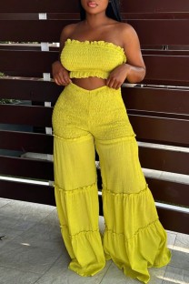 Yellow Sexy Casual Solid Backless Strapless Sleeveless Two Pieces