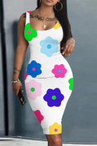 White Casual Print Basic U Neck Vest Dress Dresses