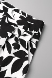 Black Casual Print Cardigan Vests Pants Turndown Collar Long Sleeve Three Piece Set