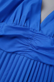 Blue Sexy Casual Gradual Change Print Bandage Backless V Neck Long Dress Dresses