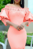 Pink Casual Solid Patchwork Off the Shoulder Long Dress Dresses