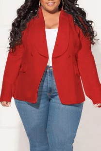Red Casual Solid Patchwork Cardigan Turn-back Collar Plus Size Overcoat