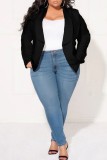 Black Casual Solid Patchwork Cardigan Turn-back Collar Plus Size Overcoat