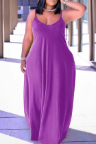 Purple Sexy Casual Solid Backless Spaghetti Strap Long Dress Dresses