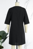 Black Casual Solid Basic V Neck A Line Dresses