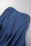 Black Sexy Casual Patchwork Backless Strapless Sleeveless Skinny Denim Tops