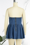 Black Sexy Casual Patchwork Backless Strapless Sleeveless Skinny Denim Tops