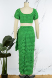 Green Sexy Solid Bandage Off the Shoulder Short Sleeve Three Piece Set