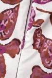 Purple Sexy Formal Print Patchwork Backless Oblique Collar Long Dress Dresses