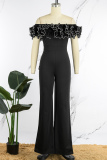 Black Sexy Casual Solid Patchwork Backless Off the Shoulder Skinny Jumpsuits