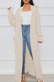Grey Casual Street Solid Slit Cardigan Weave Outerwear