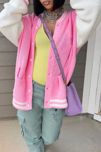 Pink Casual Solid Patchwork Contrast Outerwear
