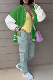 Green Casual Solid Patchwork Contrast Outerwear