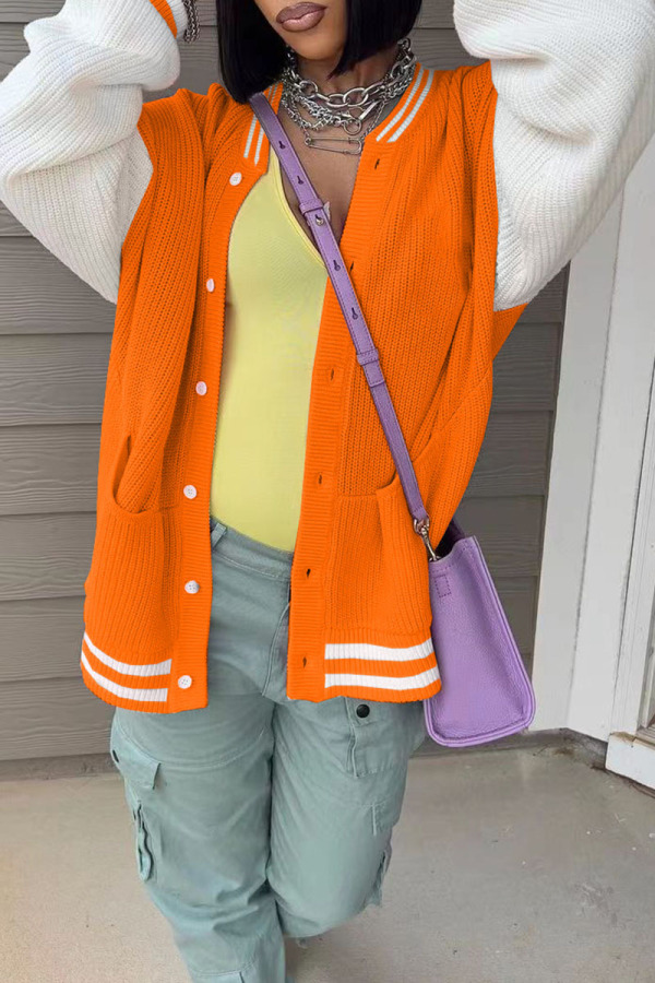 Orange Casual Solid Patchwork Contrast Outerwear