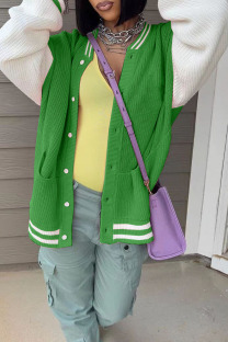 Green Casual Solid Patchwork Contrast Outerwear