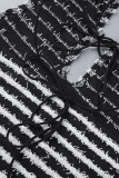 Black White Sexy Striped Bandage Patchwork Backless Halter Sling Dress Dresses