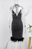 Black Sexy Patchwork Hot Drilling Bandage Backless Sleeveless Dress Dresses
