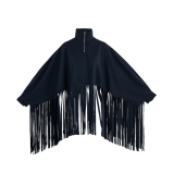 Khaki Fashion Vintage Solid Tassel Turtleneck Plus Size Overcoat