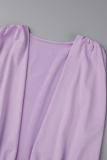 Purple Sexy Solid Patchwork Fold V Neck Wrapped Skirt Dresses
