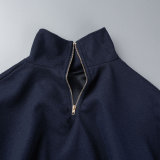 Dark Blue Fashion Vintage Solid Tassel Turtleneck Plus Size Overcoat