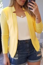 Yellow Casual Solid Cardigan Outerwear
