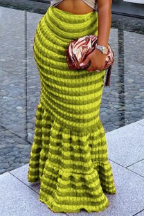 Green Casual Patchwork Contrast Skinny High Waist Conventional Skirts