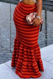 Red Casual Patchwork Contrast Skinny High Waist Conventional Skirts
