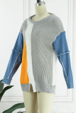 Grey Casual Street Patchwork O Neck Plus Size Tops
