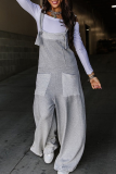 Light Gray Casual Solid Patchwork Pocket Knotted Spaghetti Strap Loose Jumpsuits
