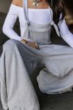 Light Gray Casual Solid Patchwork Pocket Knotted Spaghetti Strap Loose Jumpsuits