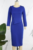 Royal Blue Casual Solid Patchwork O Neck Long Sleeve Dresses