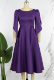 Purple Casual Solid Patchwork Slit O Neck A Line Dresses