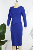 Royal Blue Casual Solid Patchwork O Neck Long Sleeve Dresses
