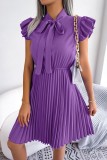 Purple Casual Solid Patchwork O Neck Pleated Dresses