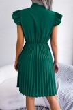 Green Casual Solid Patchwork O Neck Pleated Dresses