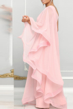 Pink Casual Daily Elegant Patchwork Solid Color One Shoulder Regular Jumpsuits