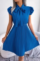 Royal Blue Casual Solid Patchwork O Neck Pleated Dresses