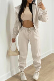 Pink Fashion Casual Solid Cardigan Vests Pants O Neck Long Sleeve Three-piece Set